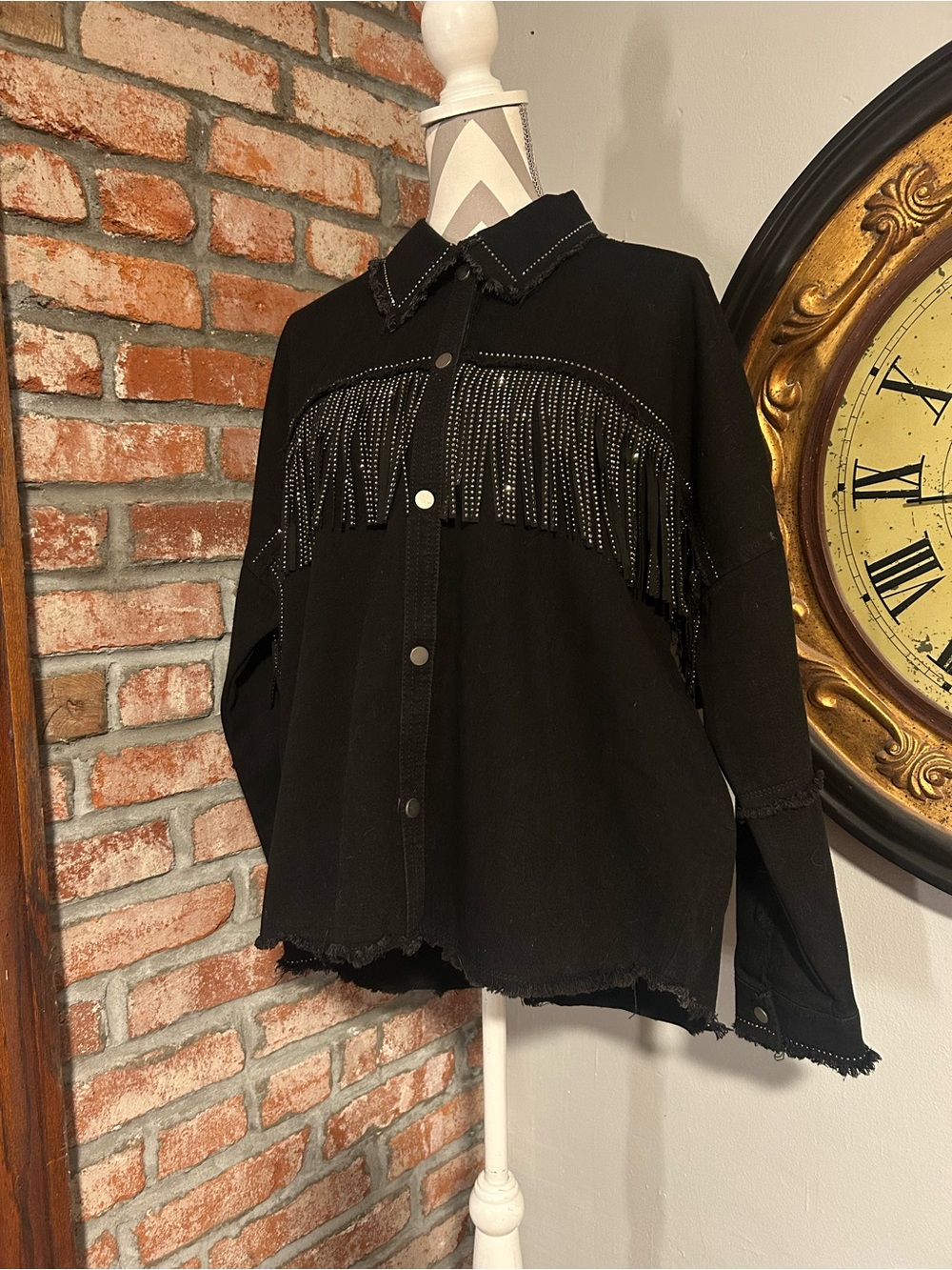 The Style Between Us • Rhinestone Fringe Denim Jacket 100% Cotton